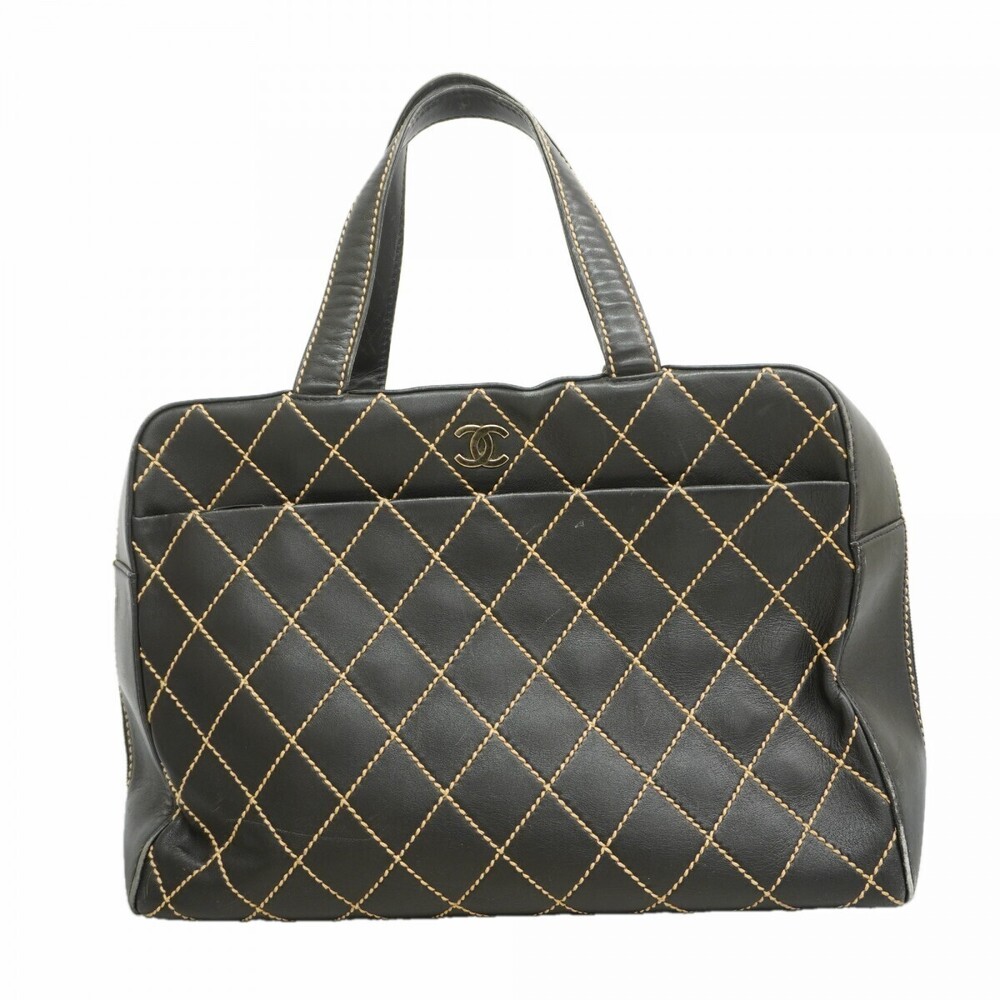 Chanel Handbag Wild Stitch Lambskin Black Silver Hardware